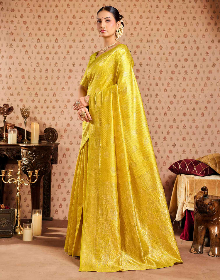Lime Yellow Silk Woven Banarasi Saree