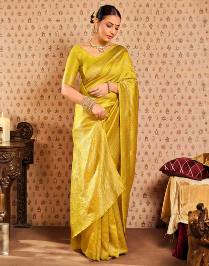 Lime Yellow Silk Woven Banarasi Saree