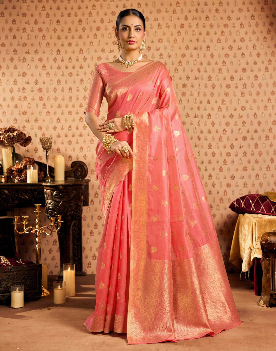 Light Pink Silk Woven Banarasi Saree