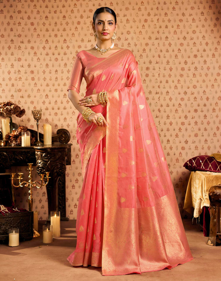 Light Pink Silk Woven Banarasi Saree