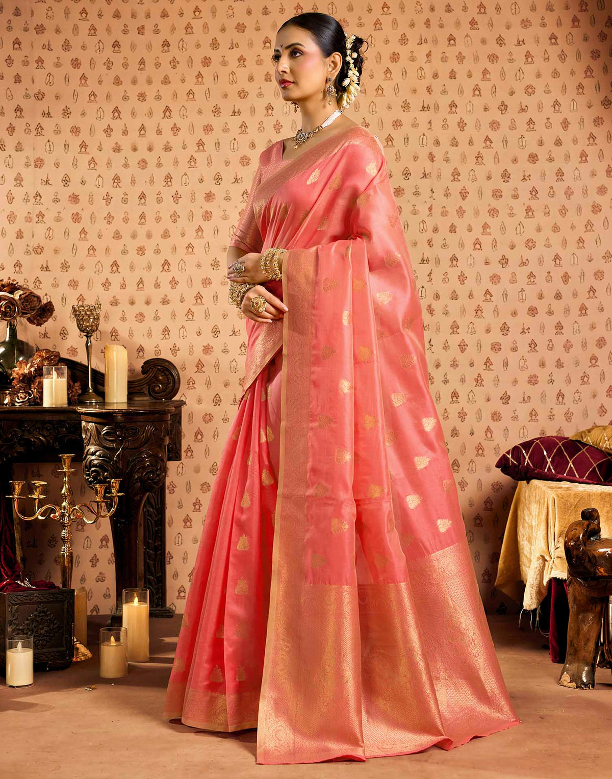 Light Pink Silk Woven Banarasi Saree