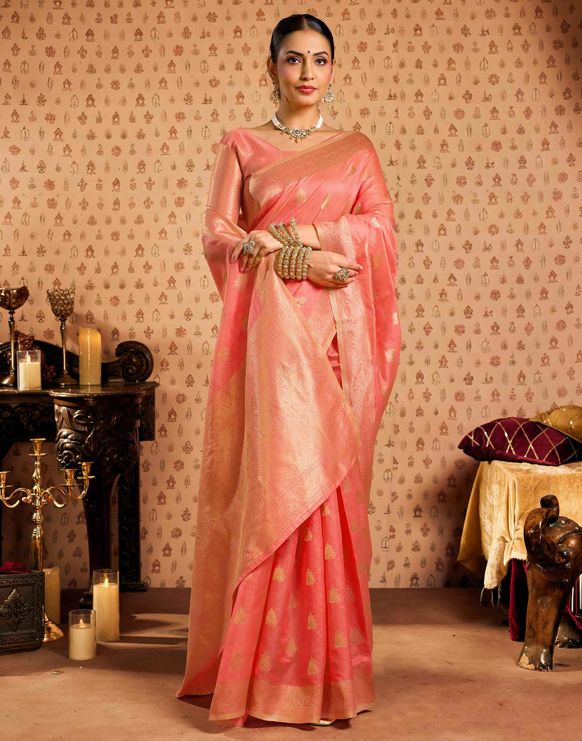 Light Pink Silk Woven Banarasi Saree