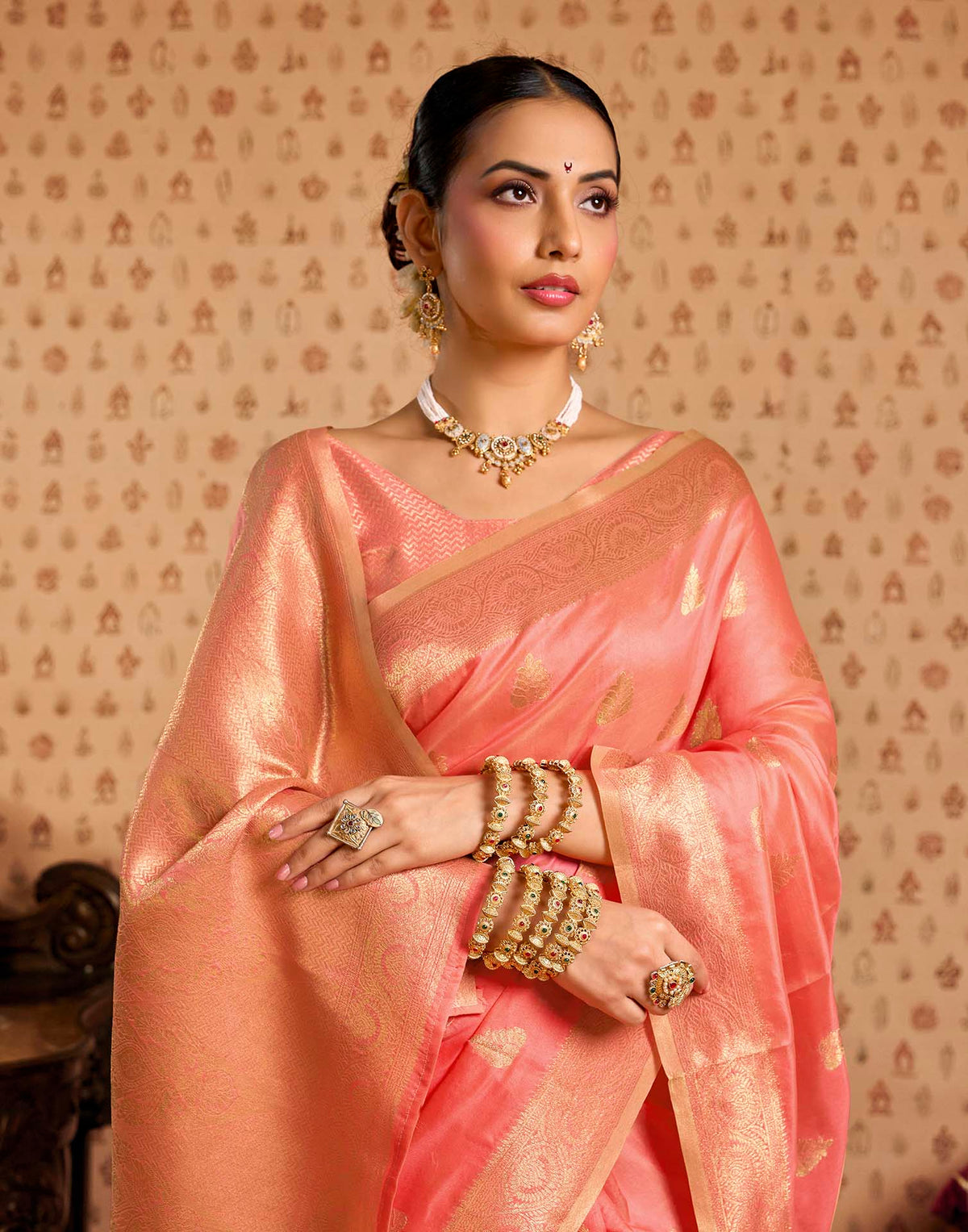 Light Pink Silk Woven Banarasi Saree