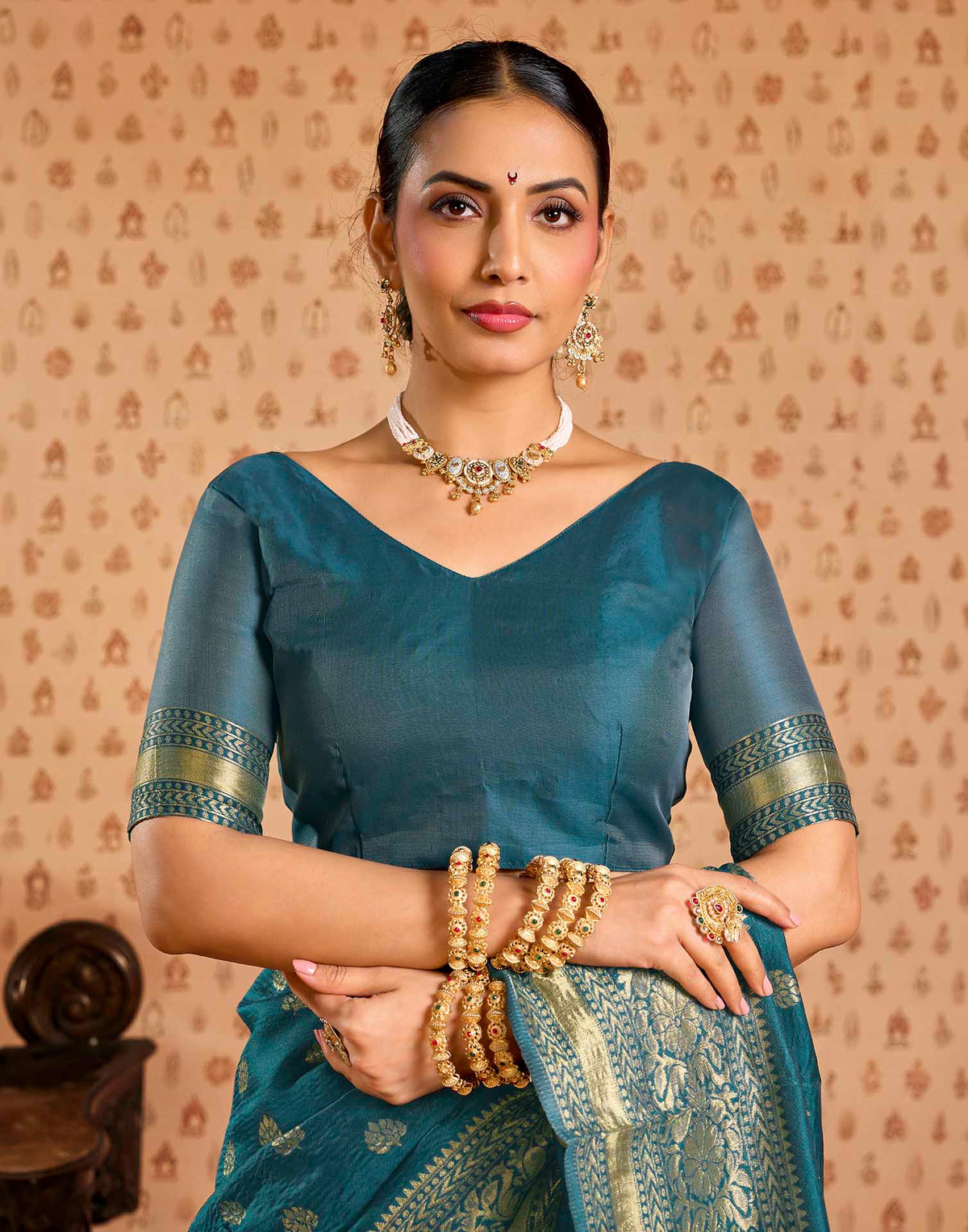 Teal Blue Silk Woven Banarasi Saree