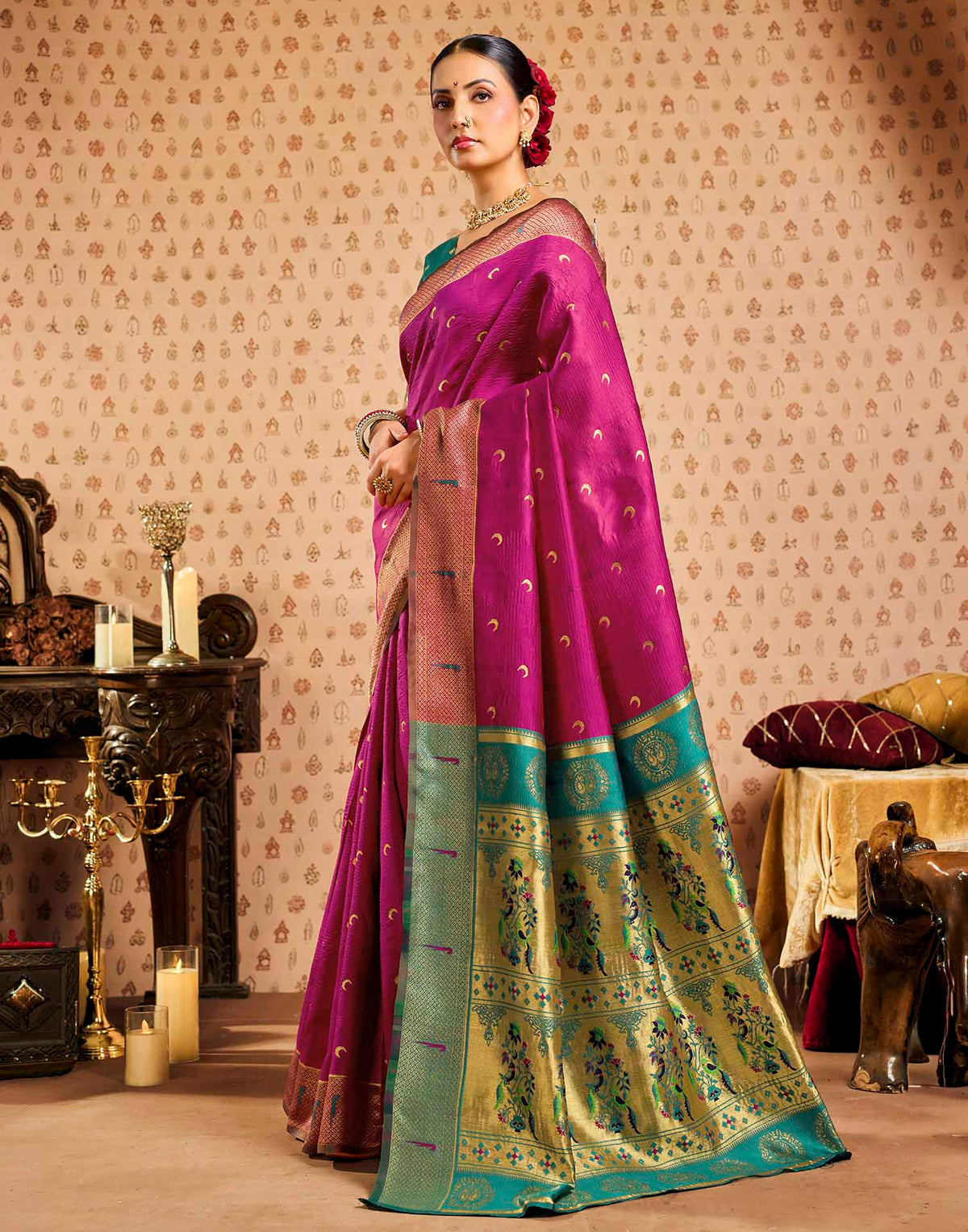 Pink Silk Woven Paithani Saree
