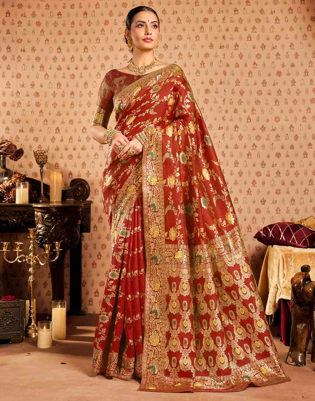 Red Silk Woven Banarasi Saree