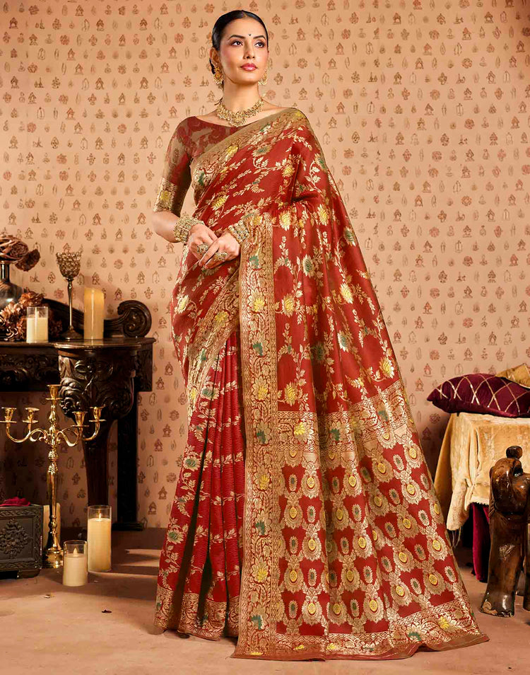 Red Silk Woven Banarasi Saree