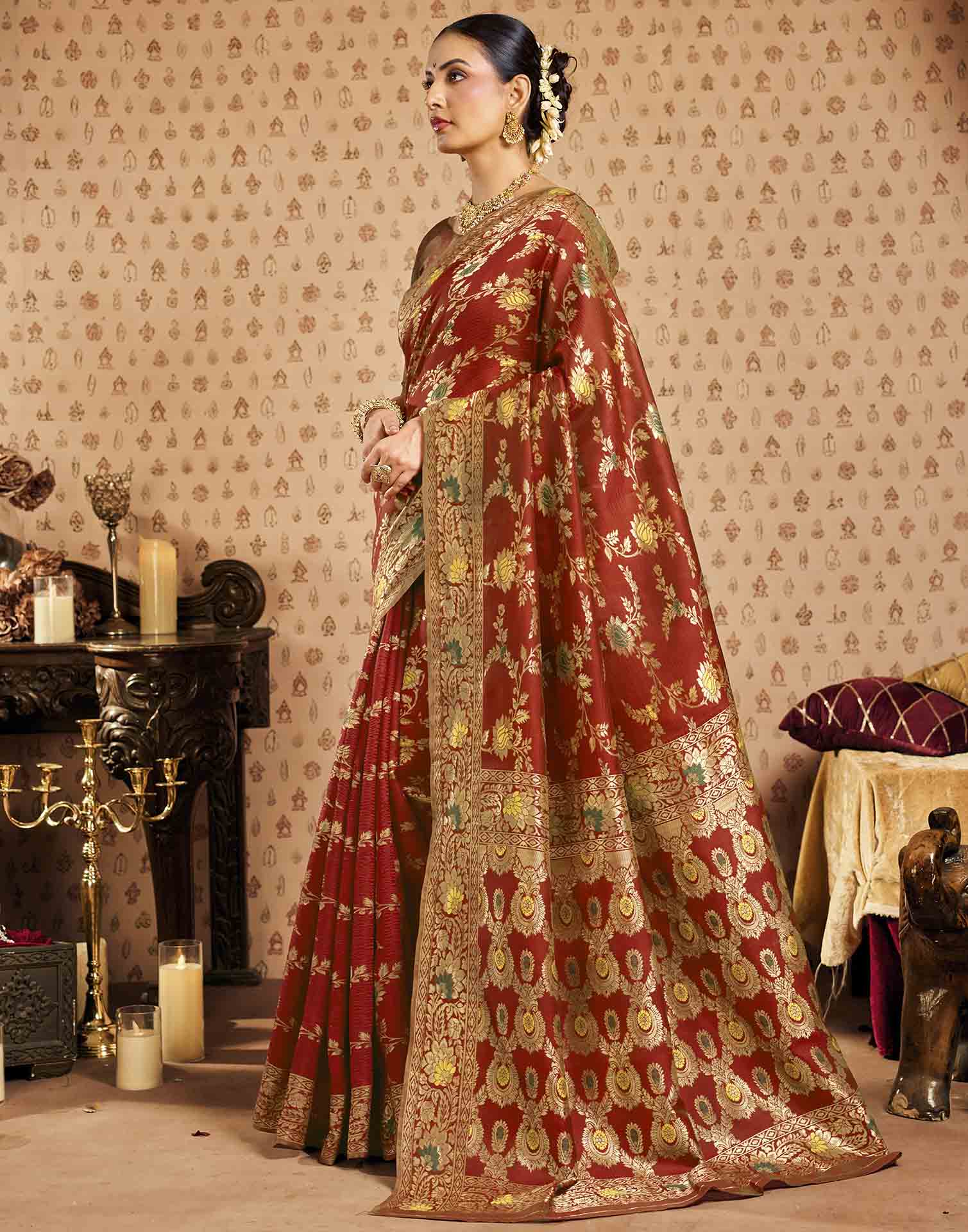 Red Silk Woven Banarasi Saree