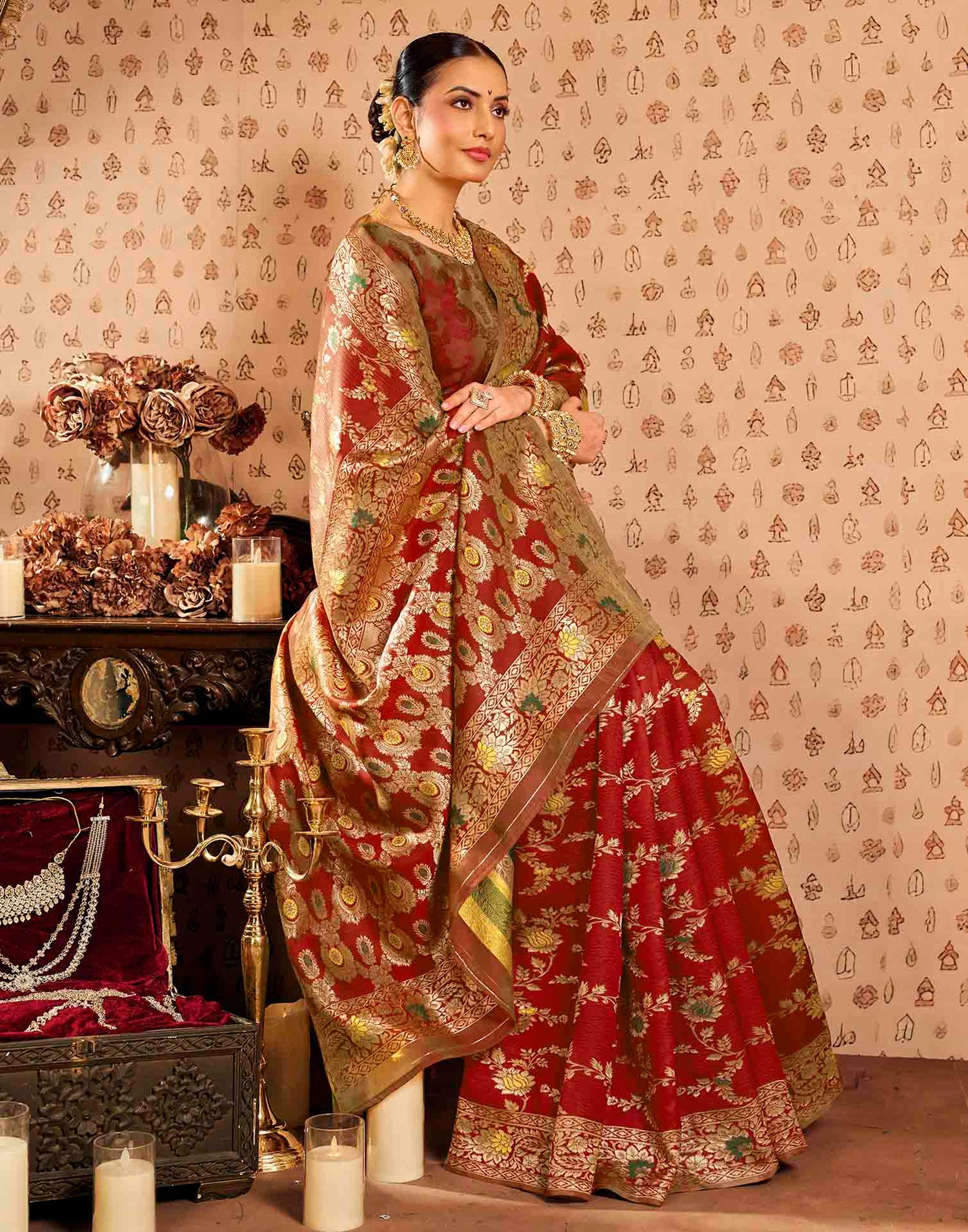 Red Silk Woven Banarasi Saree
