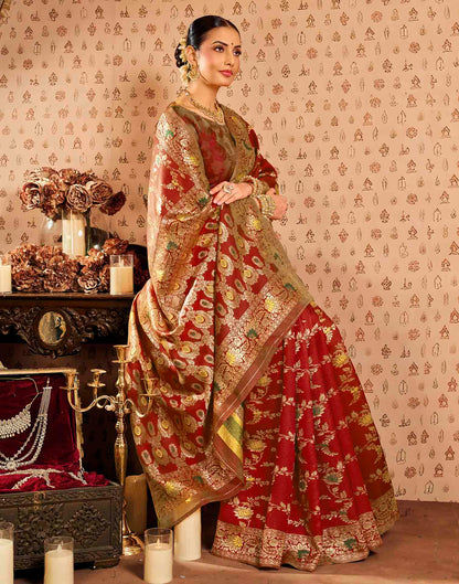 Red Silk Woven Banarasi Saree