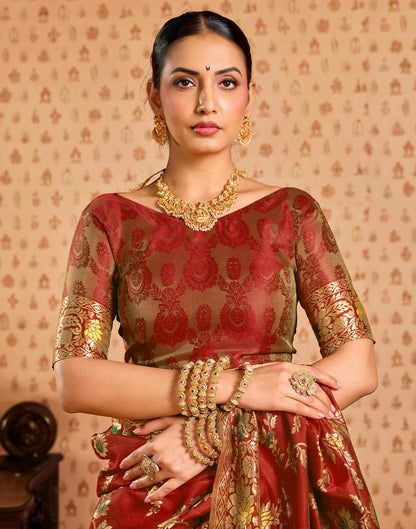 Red Silk Woven Banarasi Saree