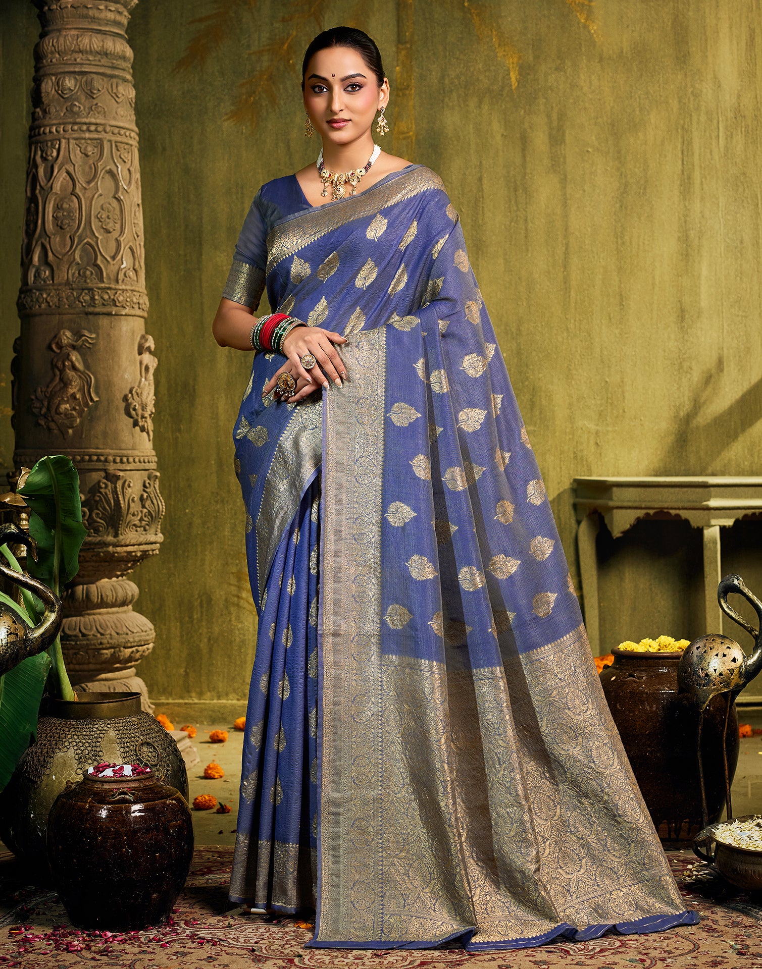 Blue Silk Woven Banarasi Saree