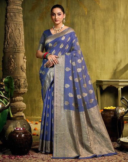 Blue Silk Woven Banarasi Saree