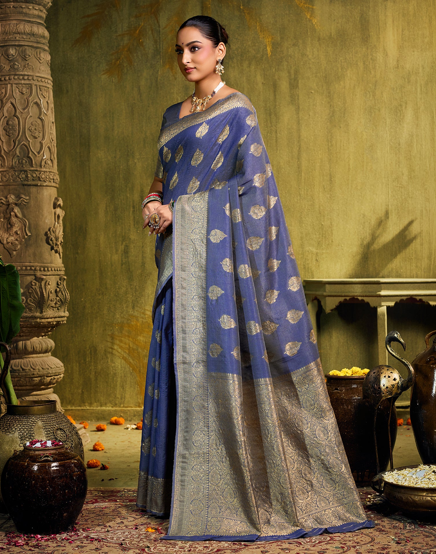 Blue Silk Woven Banarasi Saree