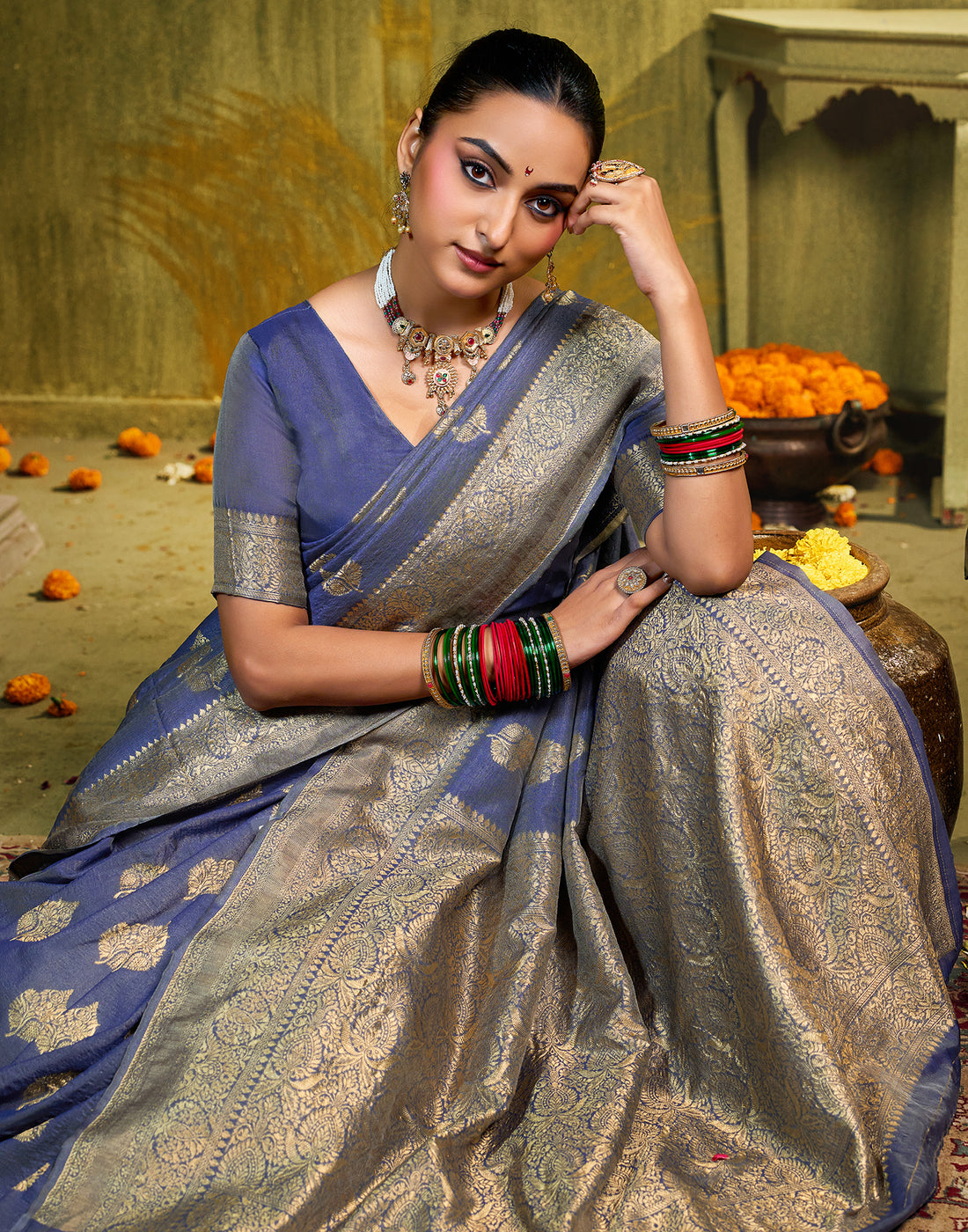 Blue Silk Woven Banarasi Saree