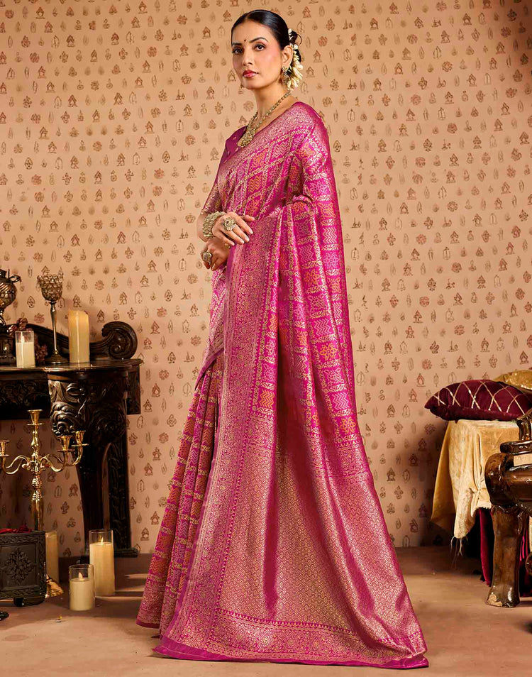 Pink Silk Printed Bandhani Saree