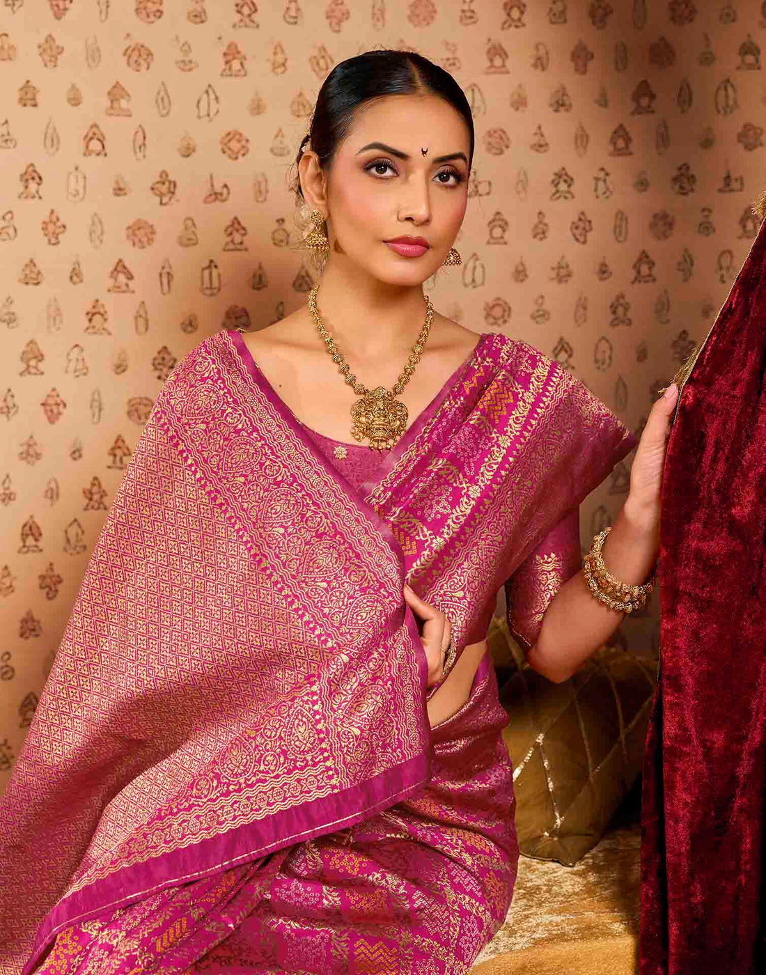 Pink Silk Printed Bandhani Saree