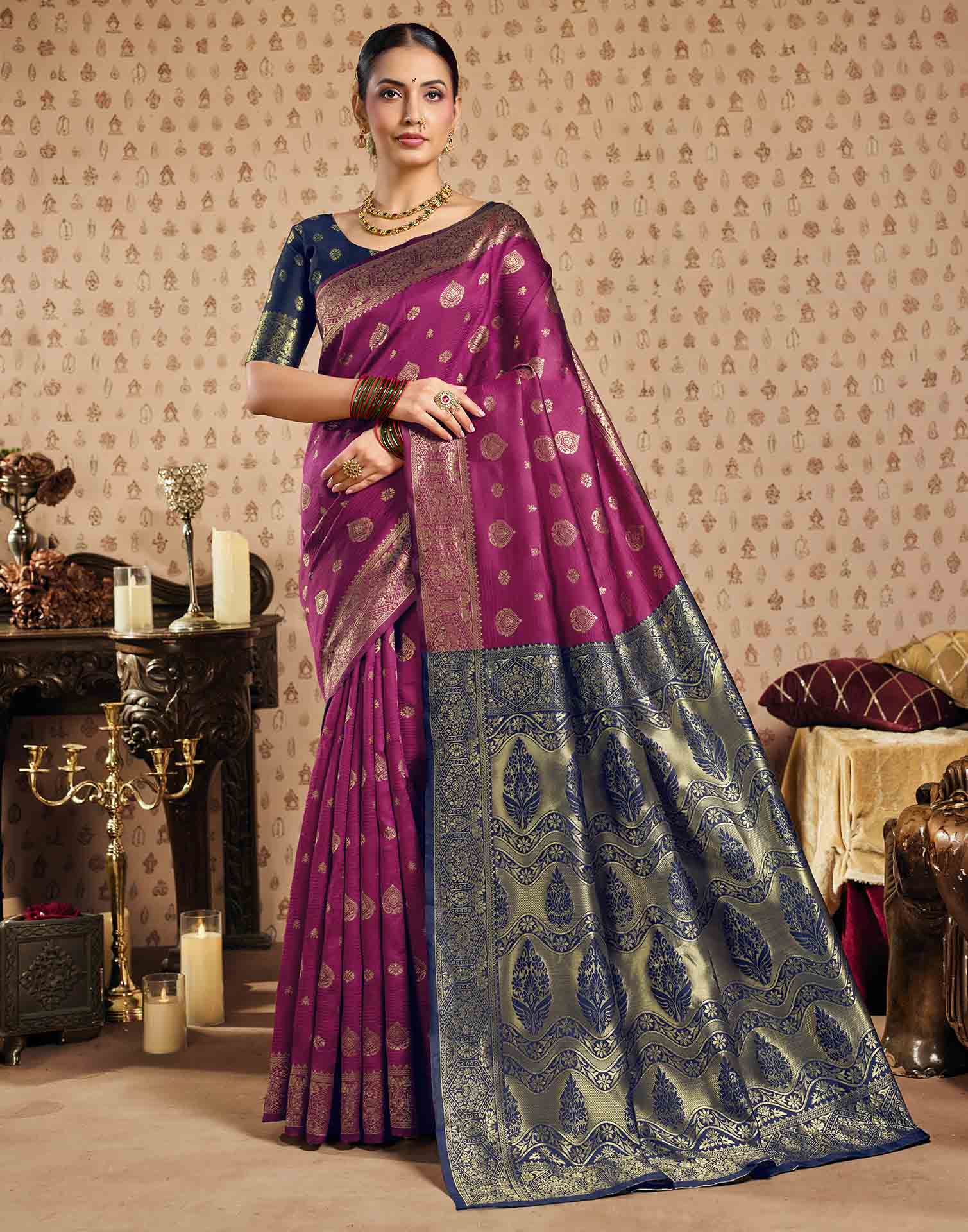 Pink Silk Woven Banarasi Saree