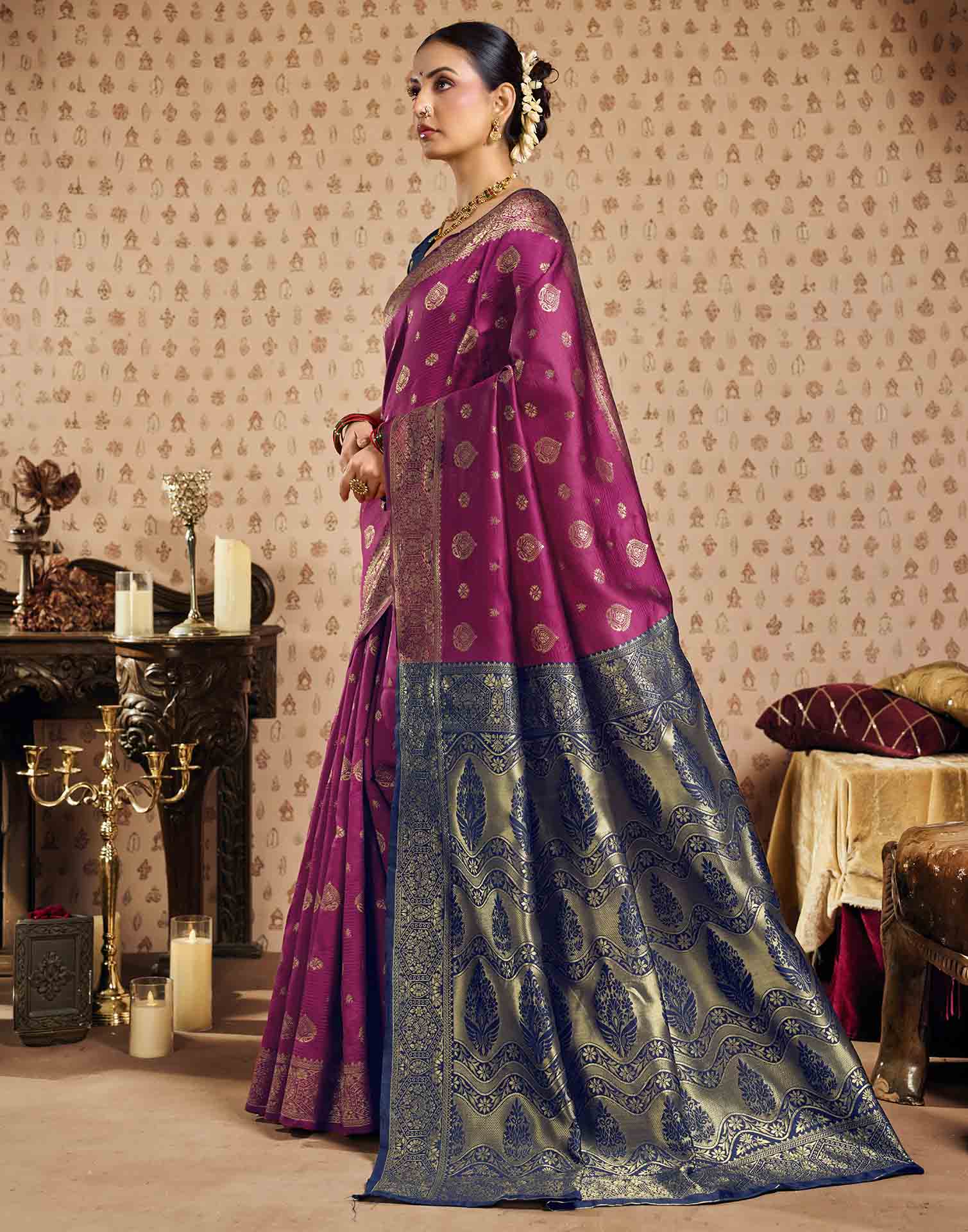 Pink Silk Woven Banarasi Saree