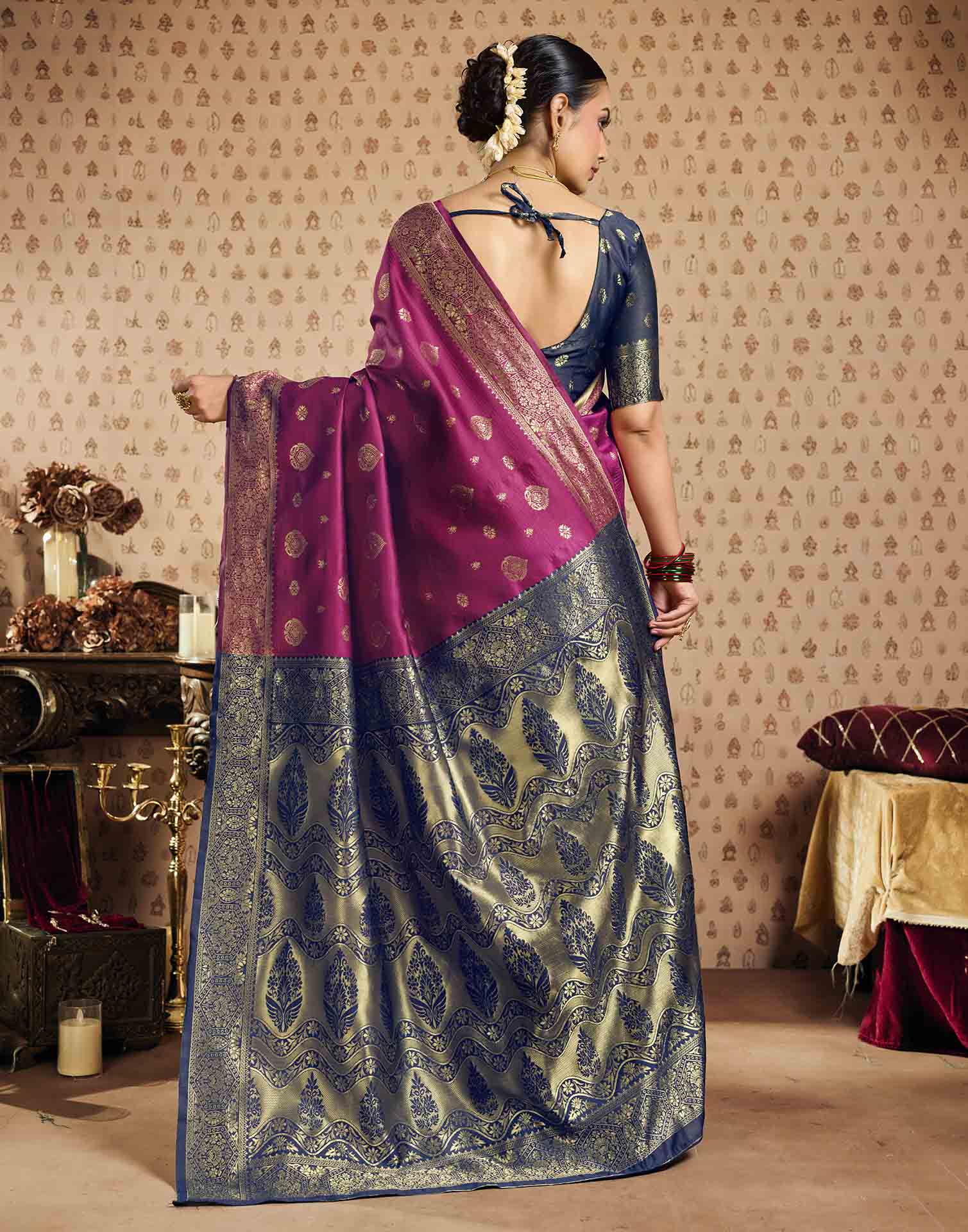 Pink Silk Woven Banarasi Saree