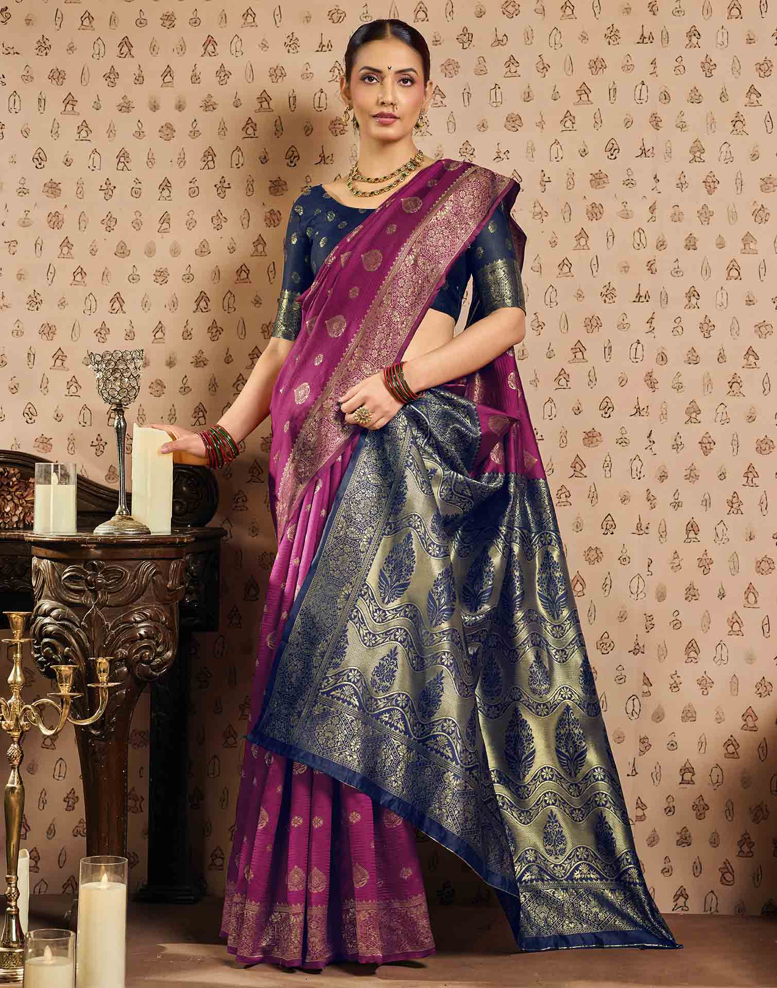 Pink Silk Woven Banarasi Saree