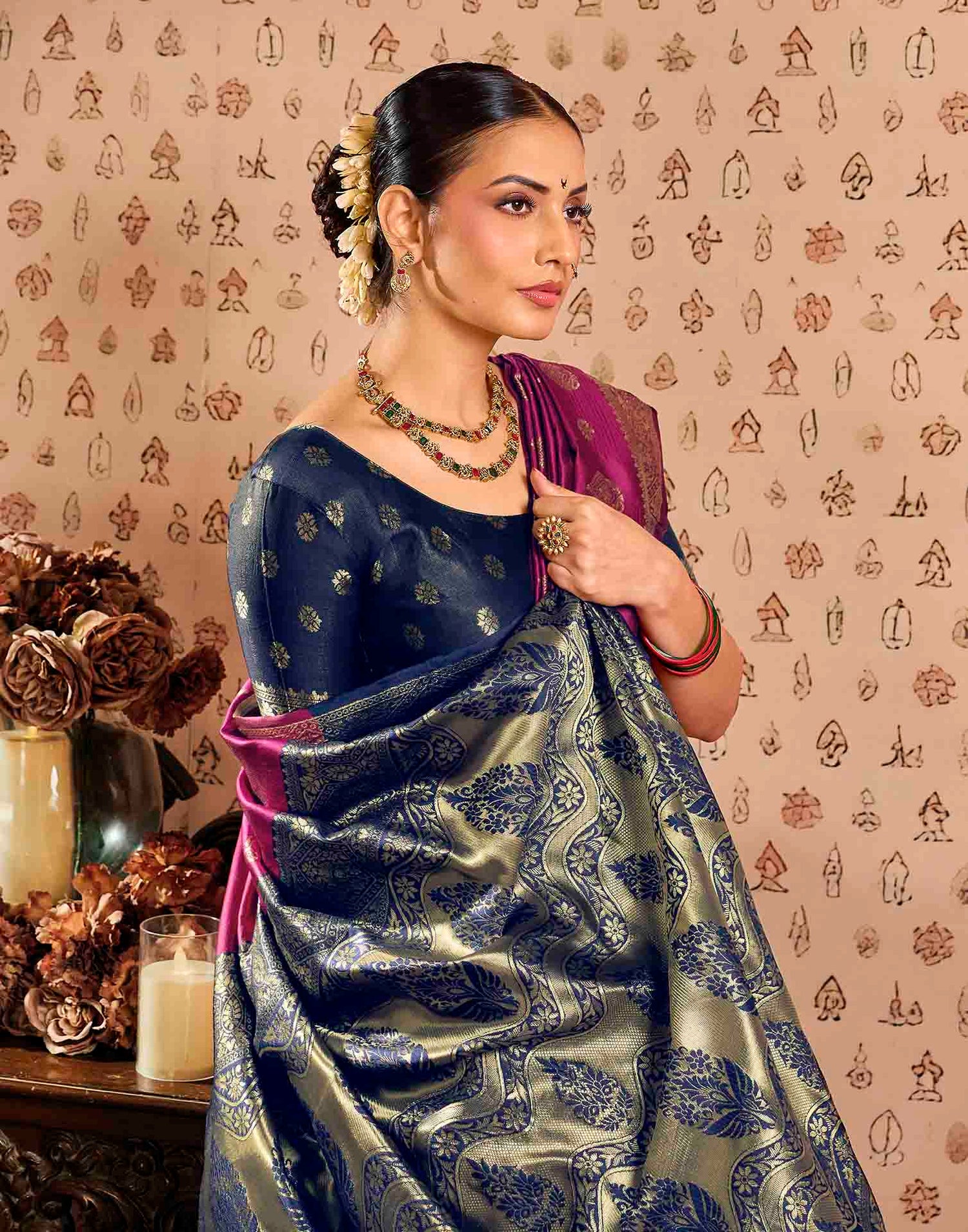Pink Silk Woven Banarasi Saree
