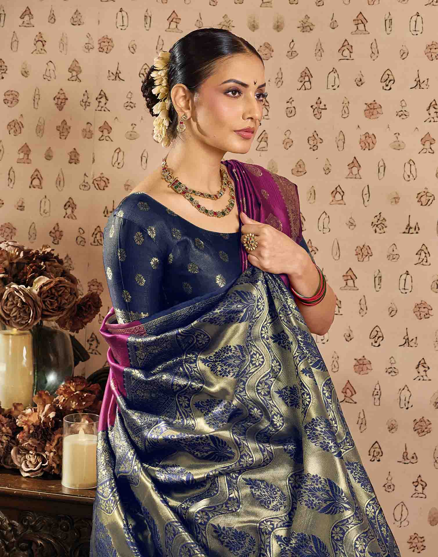 Pink Silk Woven Banarasi Saree