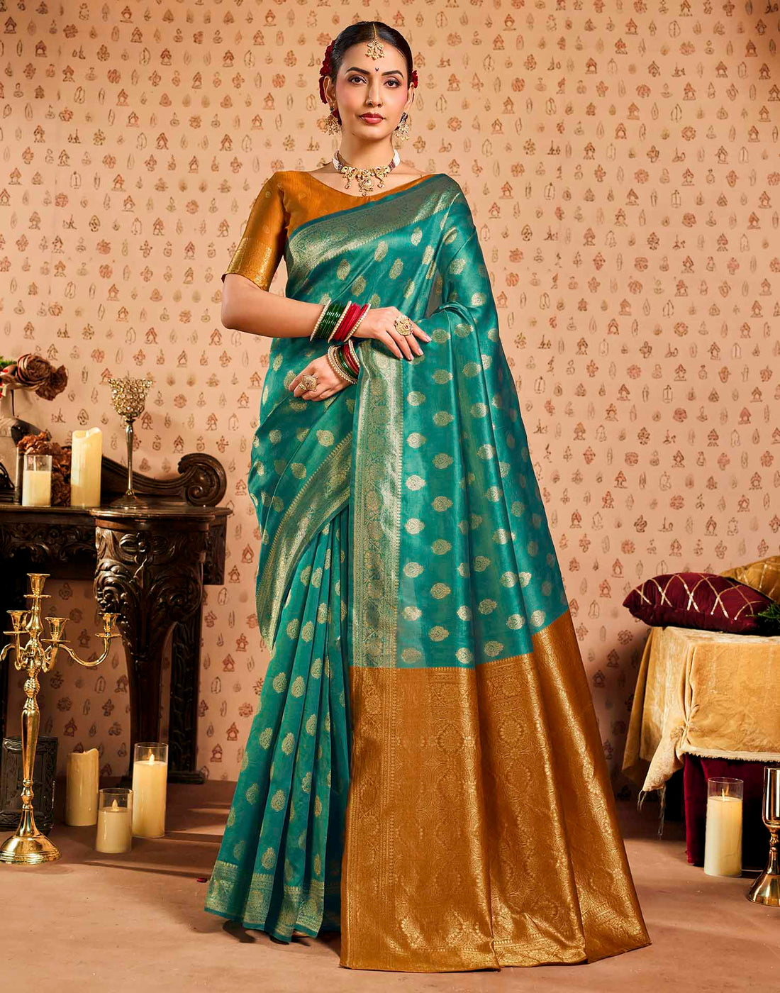 Rama Blue Silk Woven Banarasi Saree