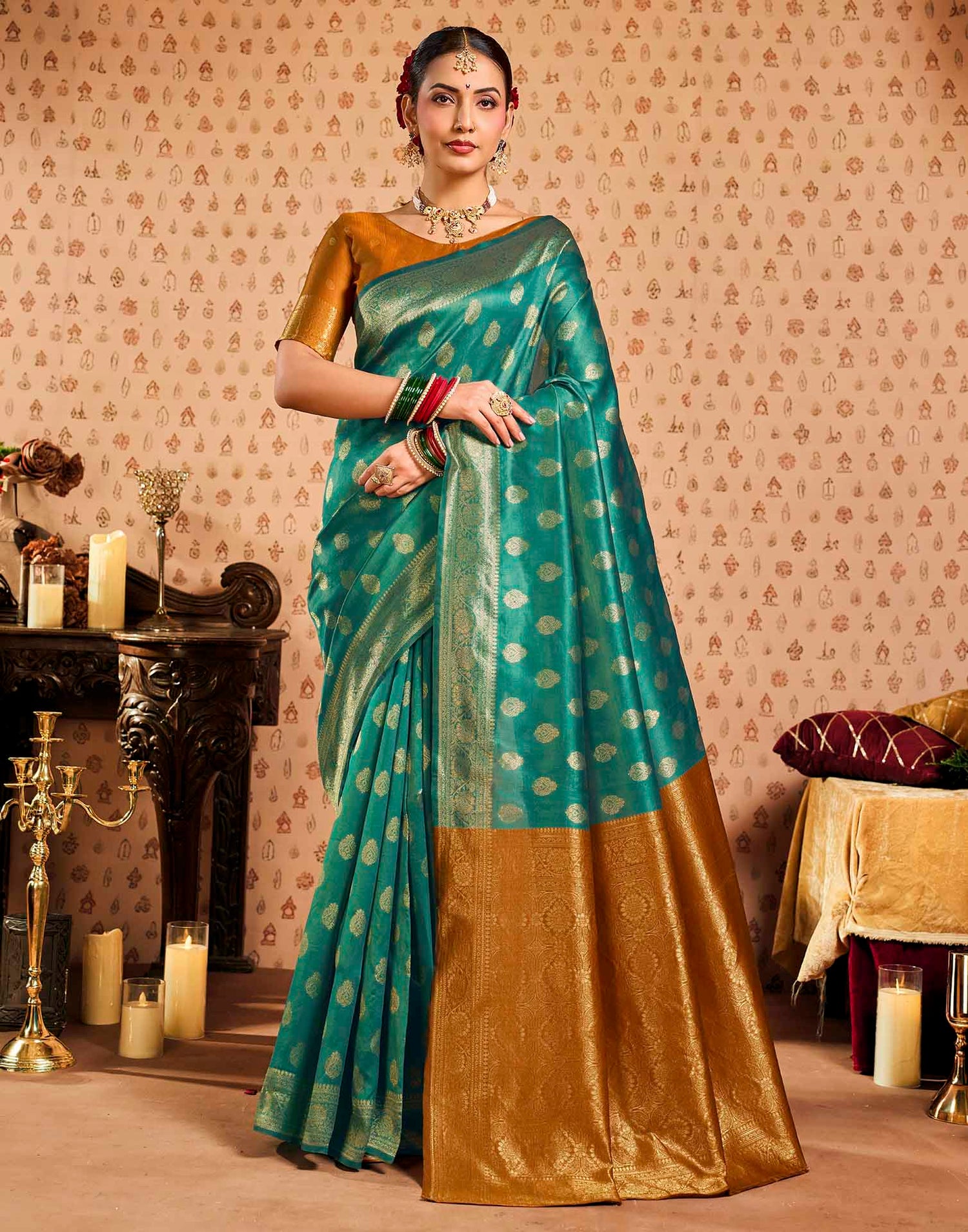 Rama Blue Silk Woven Banarasi Saree
