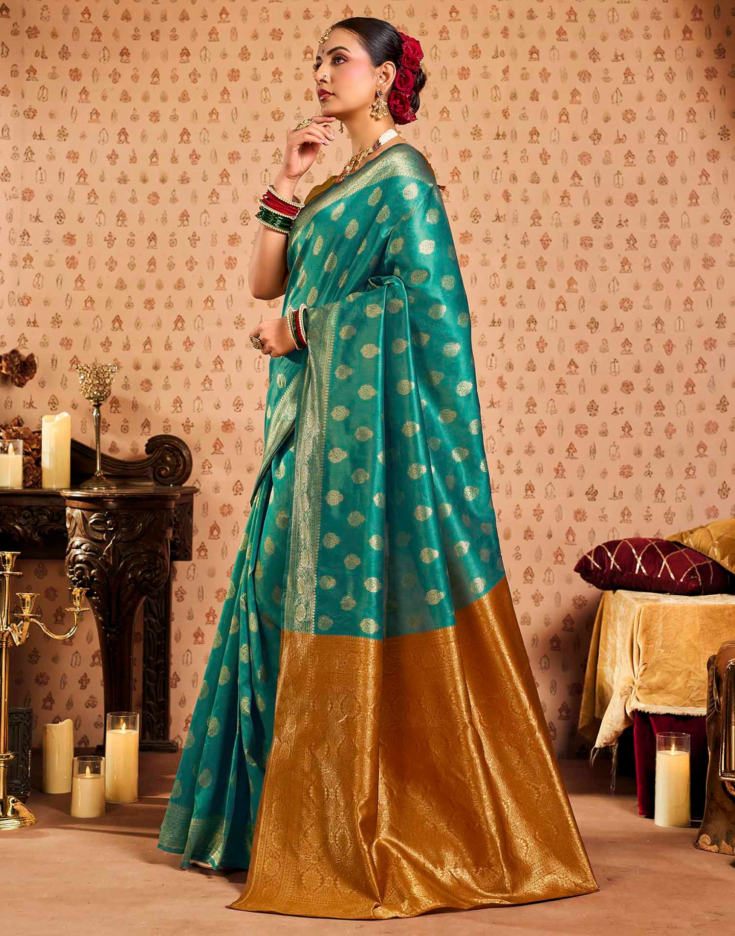 Rama Blue Silk Woven Banarasi Saree