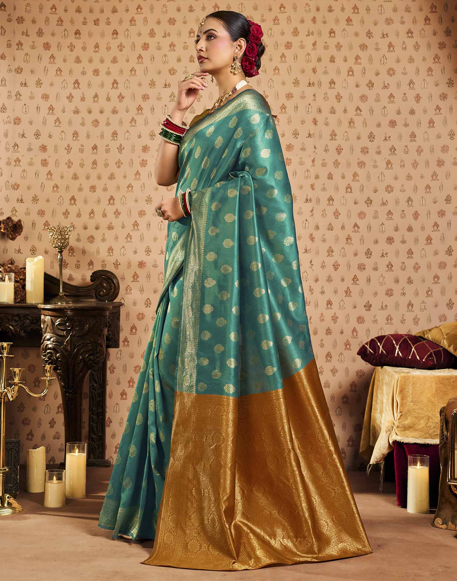Rama Blue Silk Woven Banarasi Saree