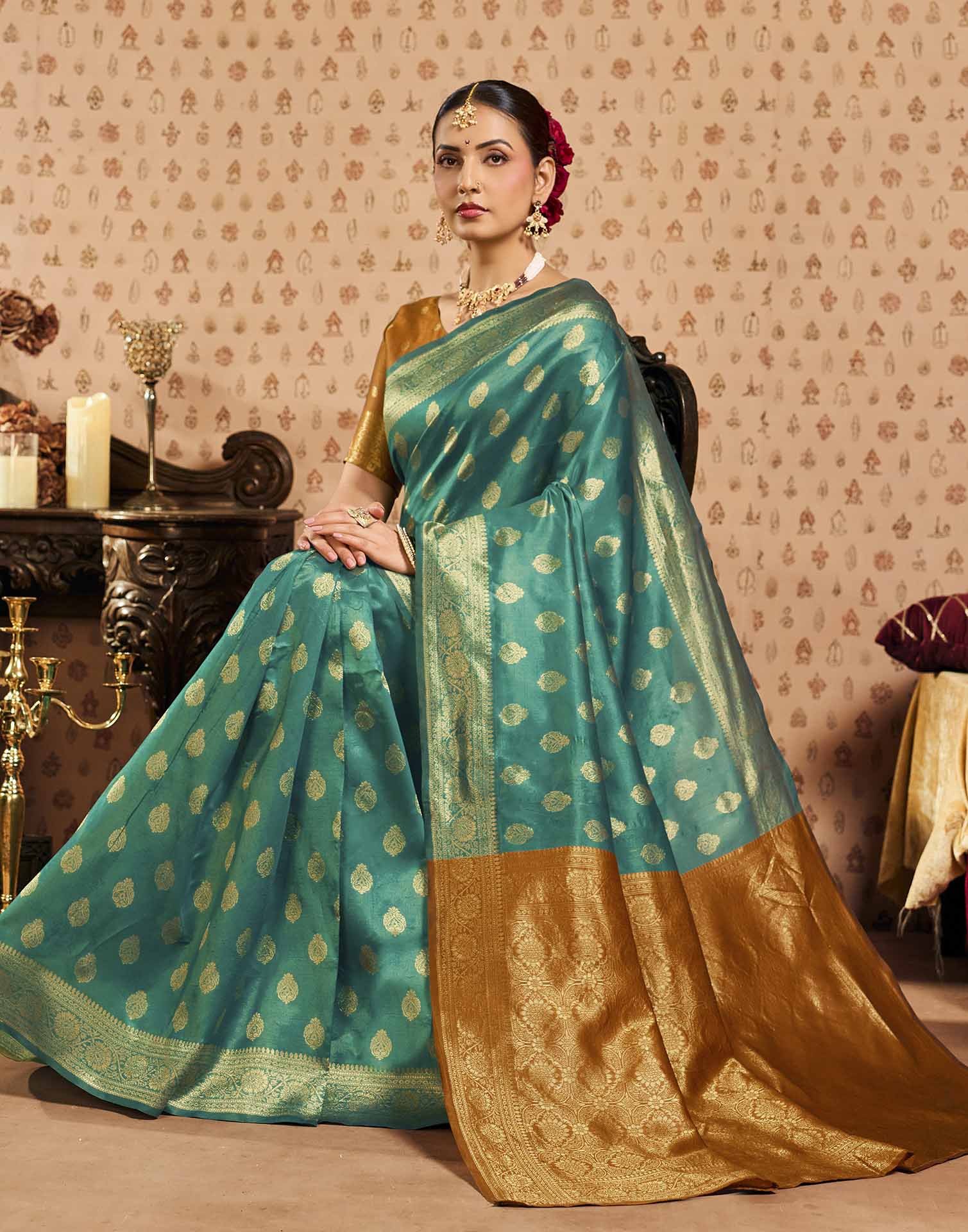 Rama Blue Silk Woven Banarasi Saree
