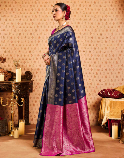Navy Blue Silk Woven Banarasi Saree