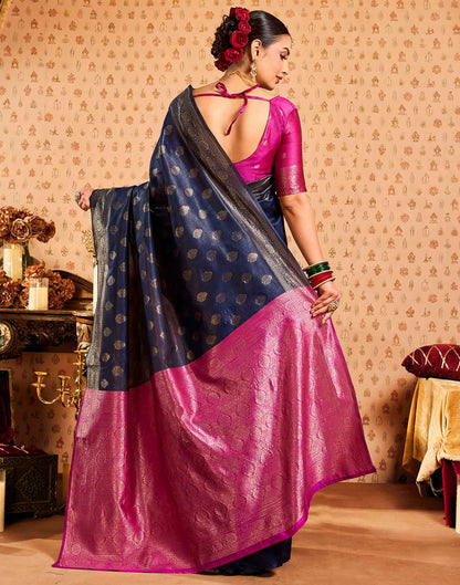 Navy Blue Silk Woven Banarasi Saree