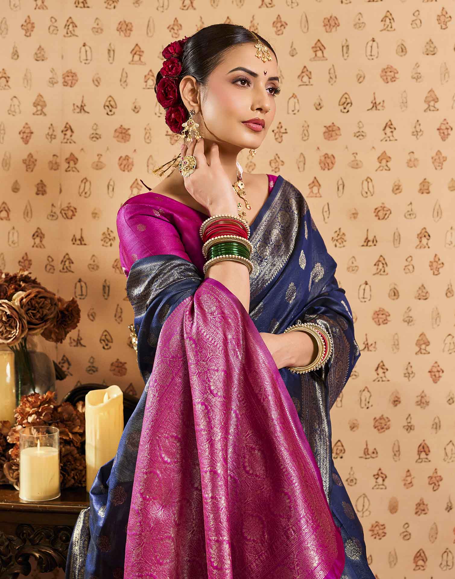 Navy Blue Silk Woven Banarasi Saree