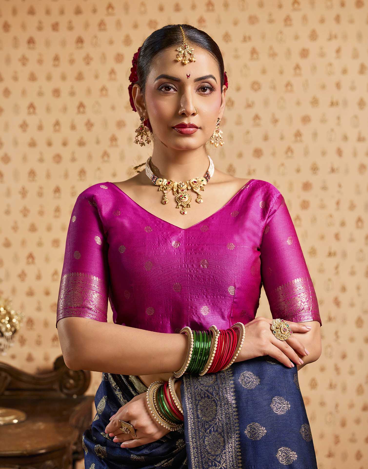 Navy Blue Silk Woven Banarasi Saree