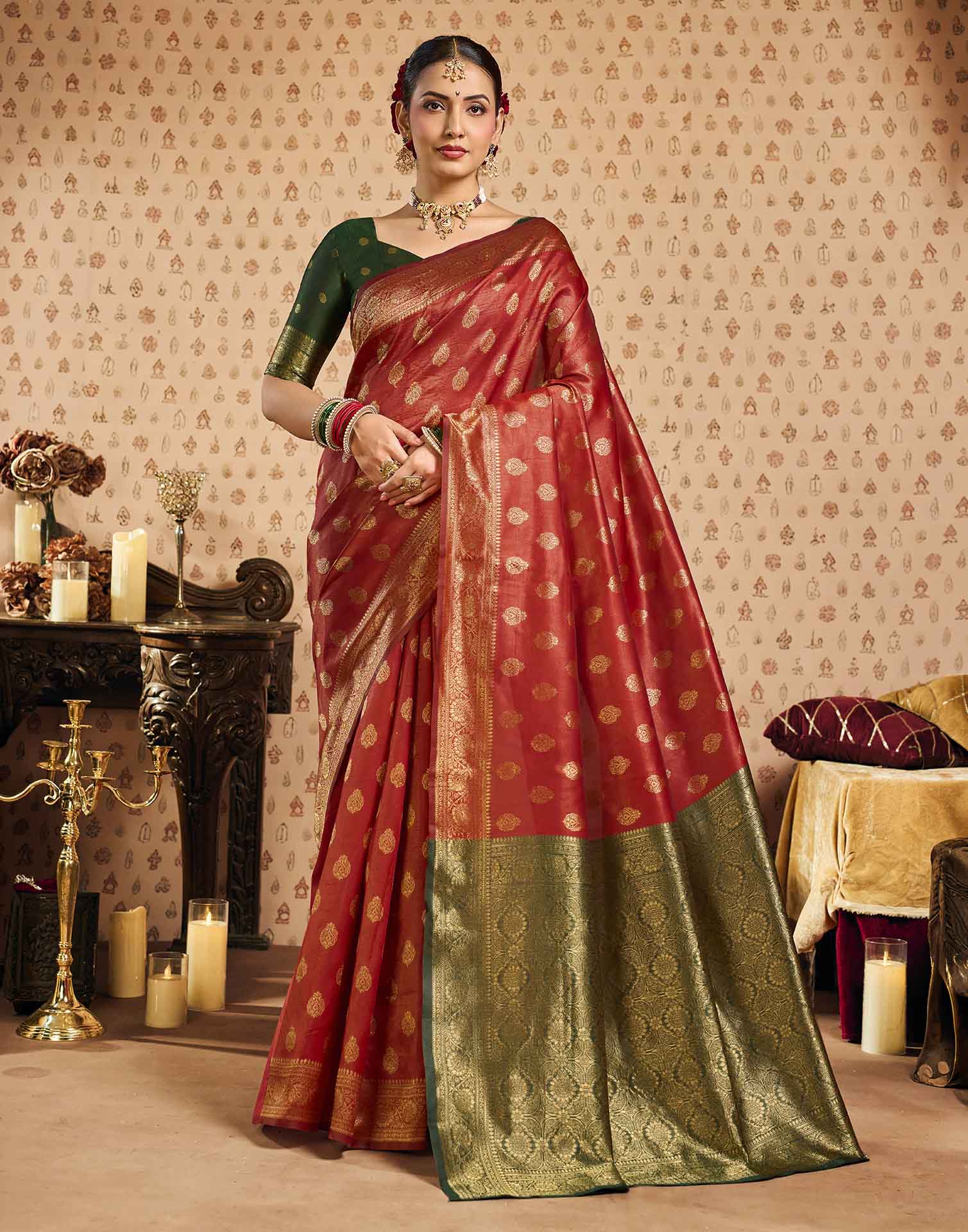 Red Silk Woven Banarasi Saree