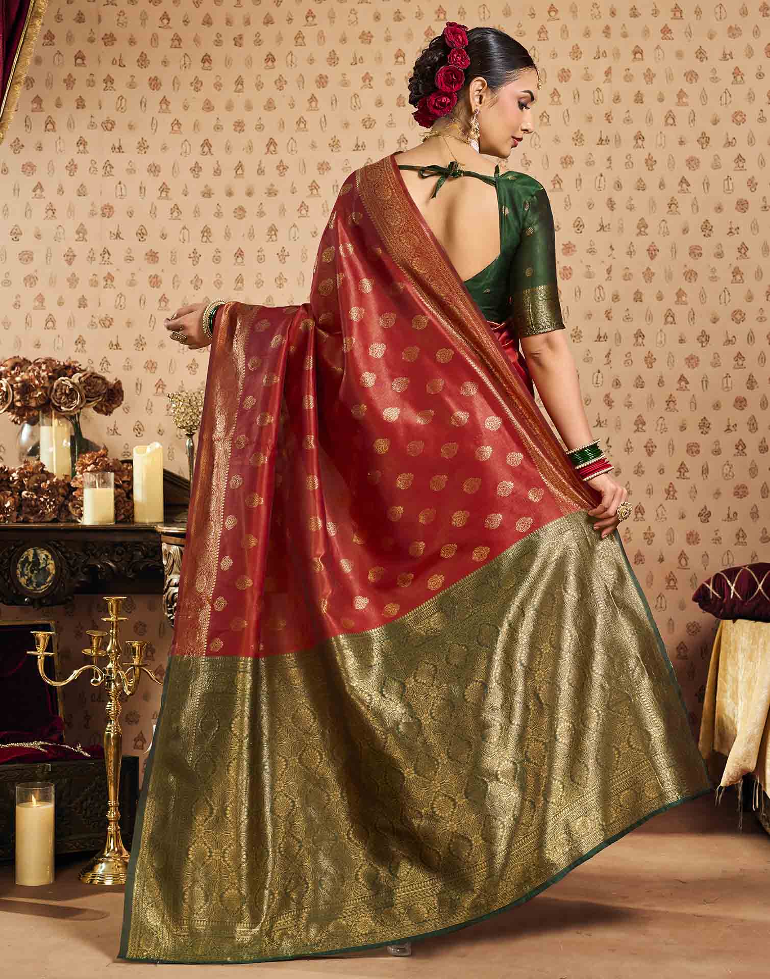 Red Silk Woven Banarasi Saree