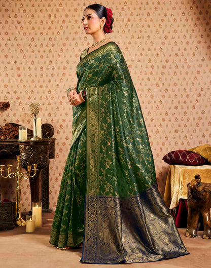 Green,Blue Silk Woven Banarasi Saree