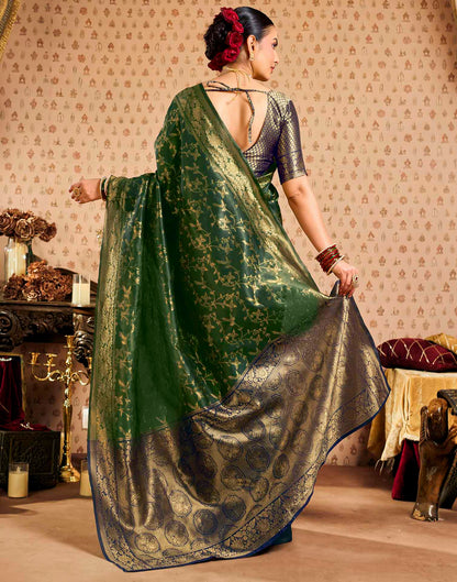 Green,Blue Silk Woven Banarasi Saree