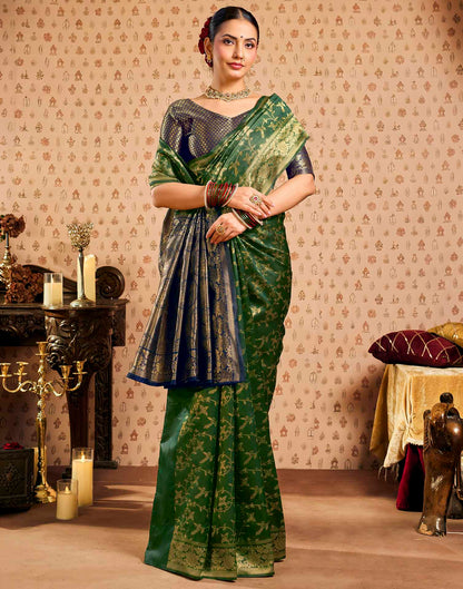 Green,Blue Silk Woven Banarasi Saree