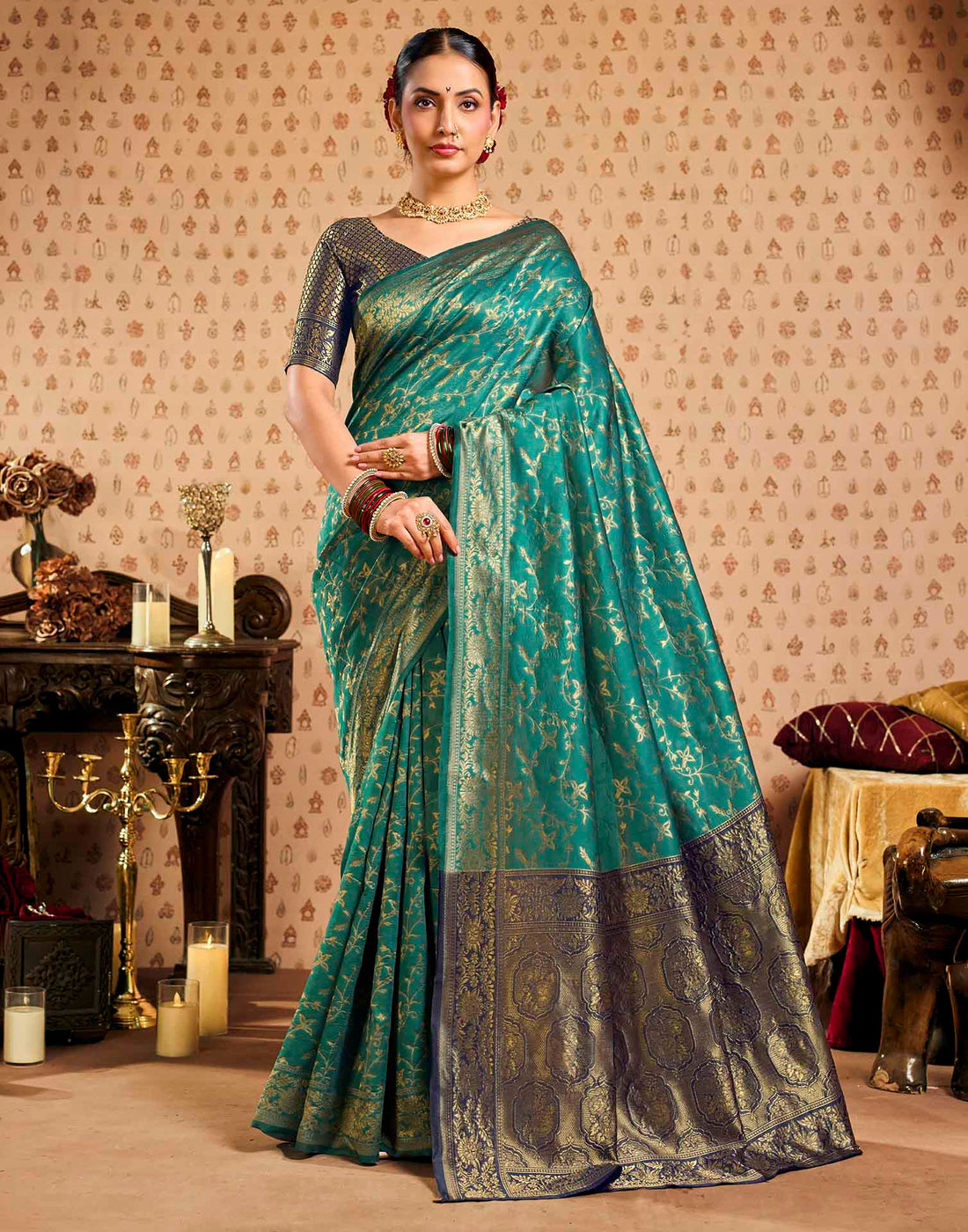 Sku Blue,Blue Silk Woven Banarasi Saree