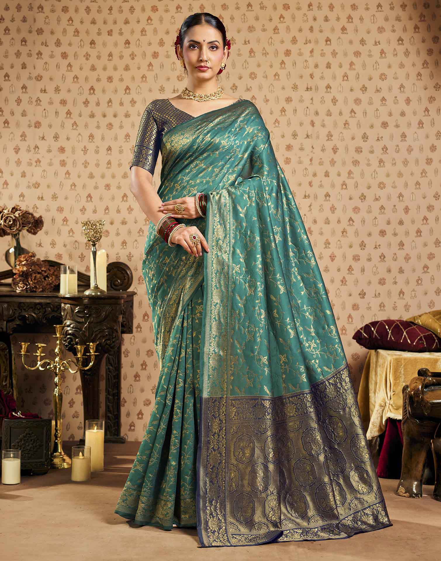 Sku Blue,Blue Silk Woven Banarasi Saree