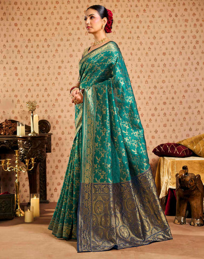 Sku Blue,Blue Silk Woven Banarasi Saree