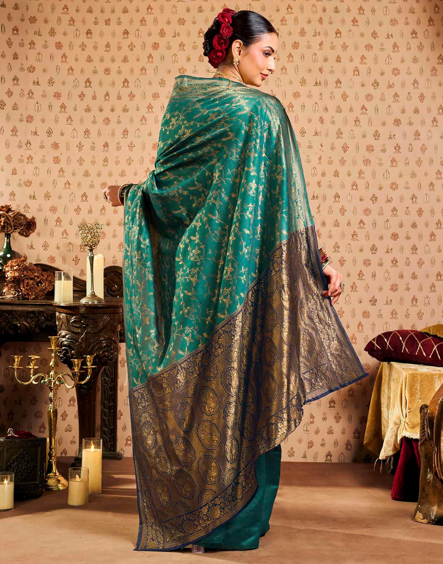 Sku Blue,Blue Silk Woven Banarasi Saree