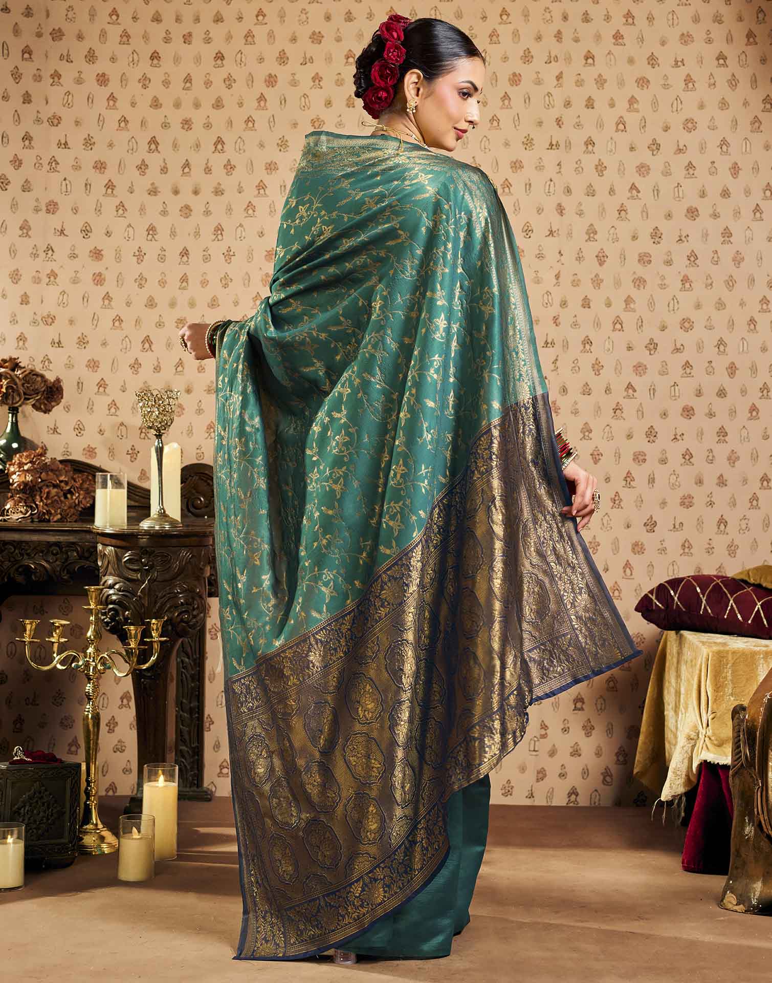 Sku Blue,Blue Silk Woven Banarasi Saree