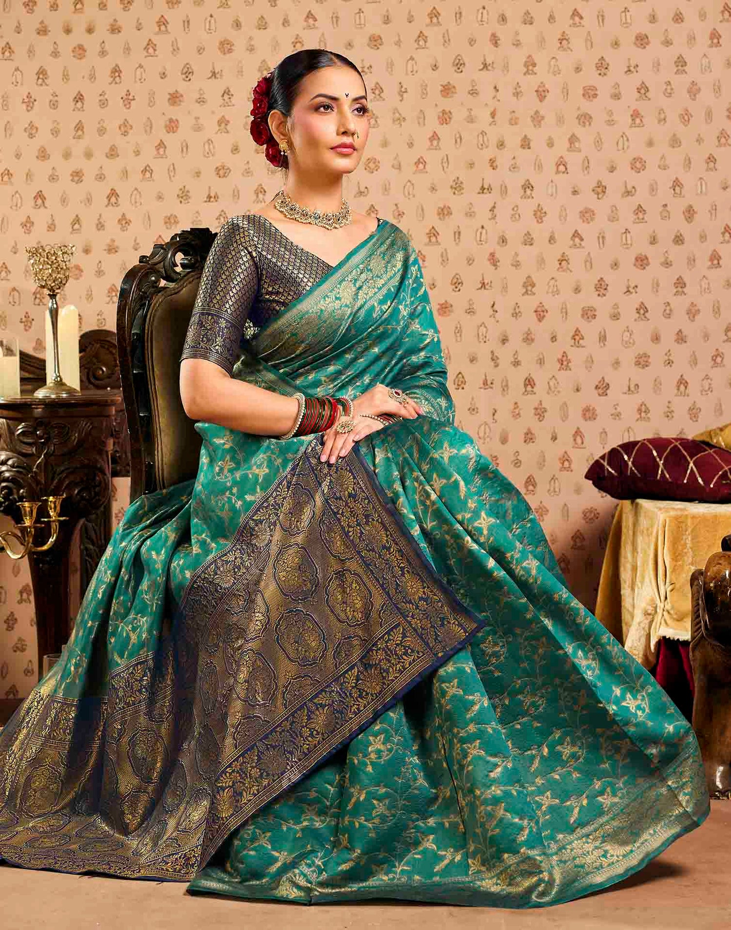 Sku Blue,Blue Silk Woven Banarasi Saree