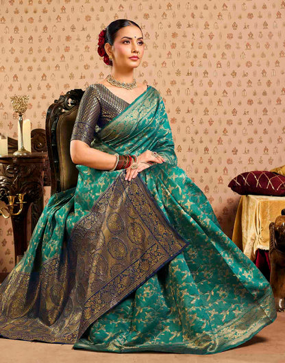 Sku Blue,Blue Silk Woven Banarasi Saree