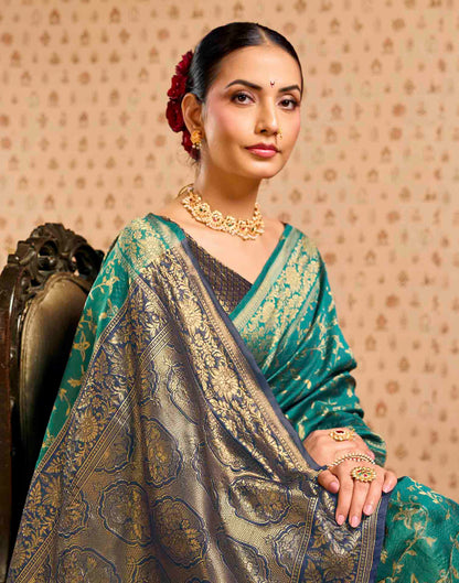 Sku Blue,Blue Silk Woven Banarasi Saree