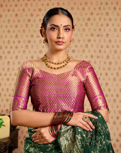 Green,Pink Silk Woven Banarasi Saree